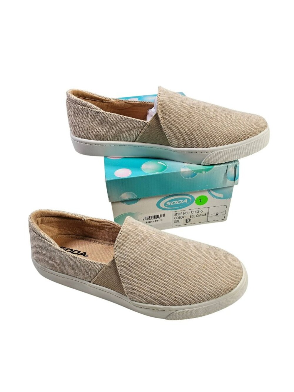 Soda NWB Canvas Slip-On Loafers Elastic Casual Flats Shoes Women's Size 10 Beige
